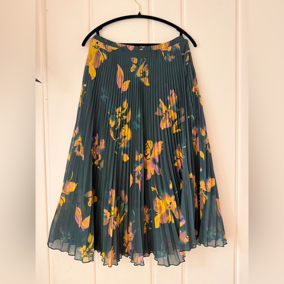 Garnet Hill A-Line Skirt - Teal and Yellow Floral Sz 4 - Picture 3 of 5